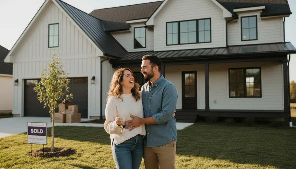 Couple in front of their home