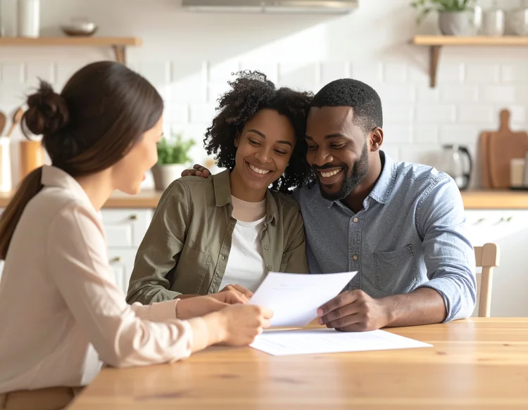 Couple discussing home equity options with a mortgage professional