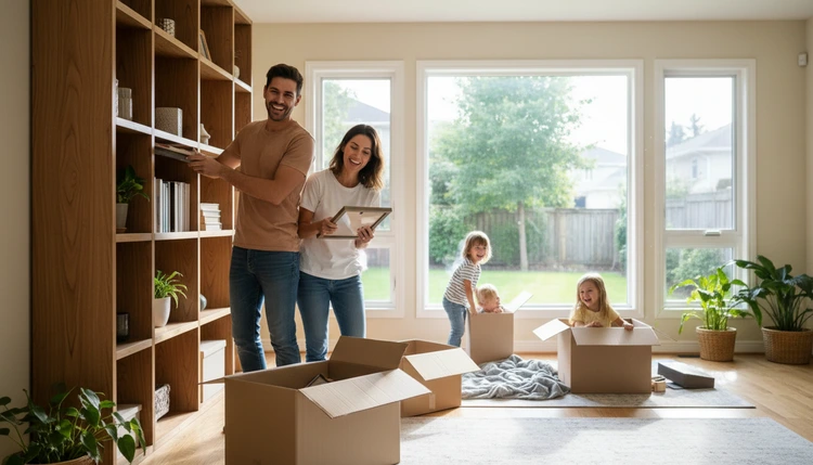 Happy family at vacation home