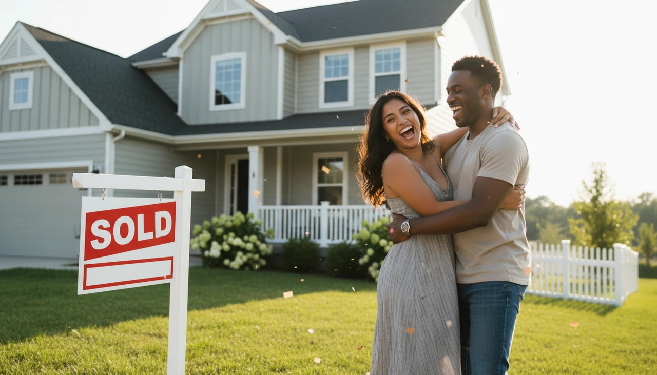 Diverse millennial couple in spontaneous joyful moment