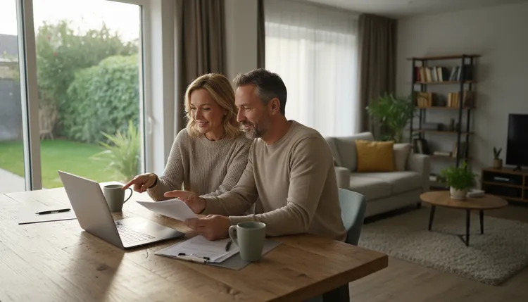 Senior homeowners at home discussing mortgage options